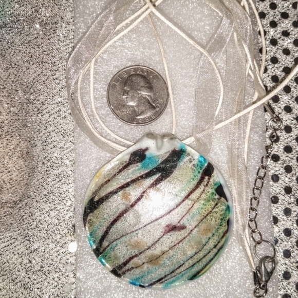 Murano Glass Black & Turquoise Pendant - Picture 9 of 9